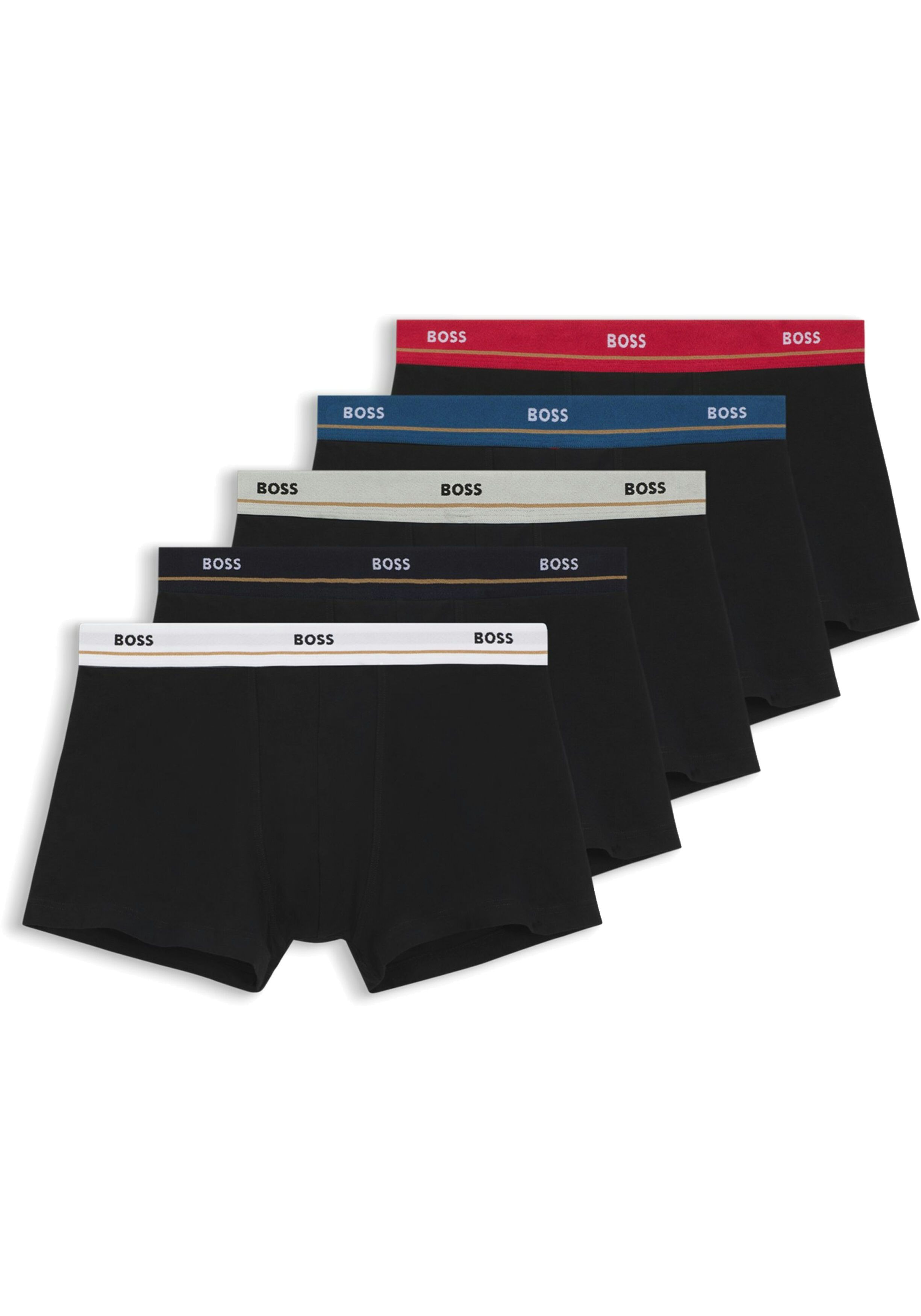 HUGO BOSS Essential trunks (5-pack), heren boxers kort, zwart met gekleurde tailleband